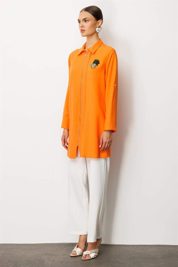 Modailgi  Fermuar Kapamalı Aksesuar Detaylı Safari Kol Tunik Orange