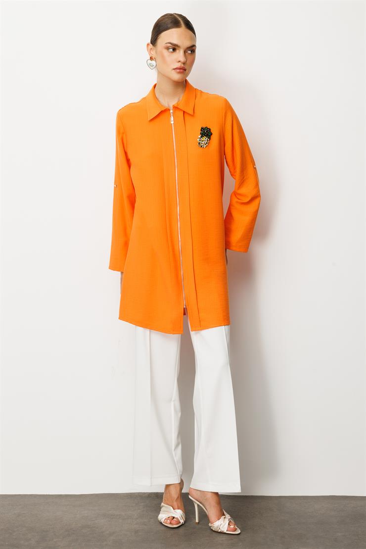 Modailgi  Fermuar Kapamalı Aksesuar Detaylı Safari Kol Tunik Orange
