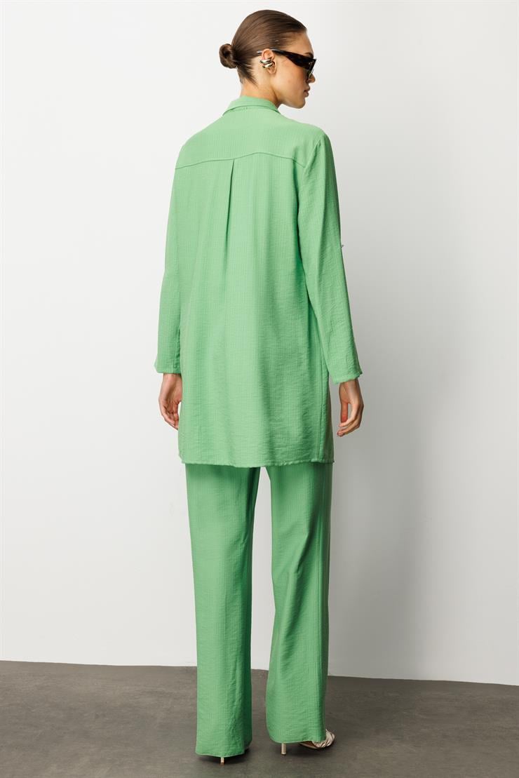 Modailgi  Fermuar Kapamalı Aksesuar Detaylı Safari Kol Tunik Yeşil