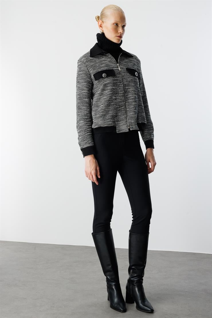 Modailgi  Fermuar Kapamalı Astarsız Örme Ceket Gri