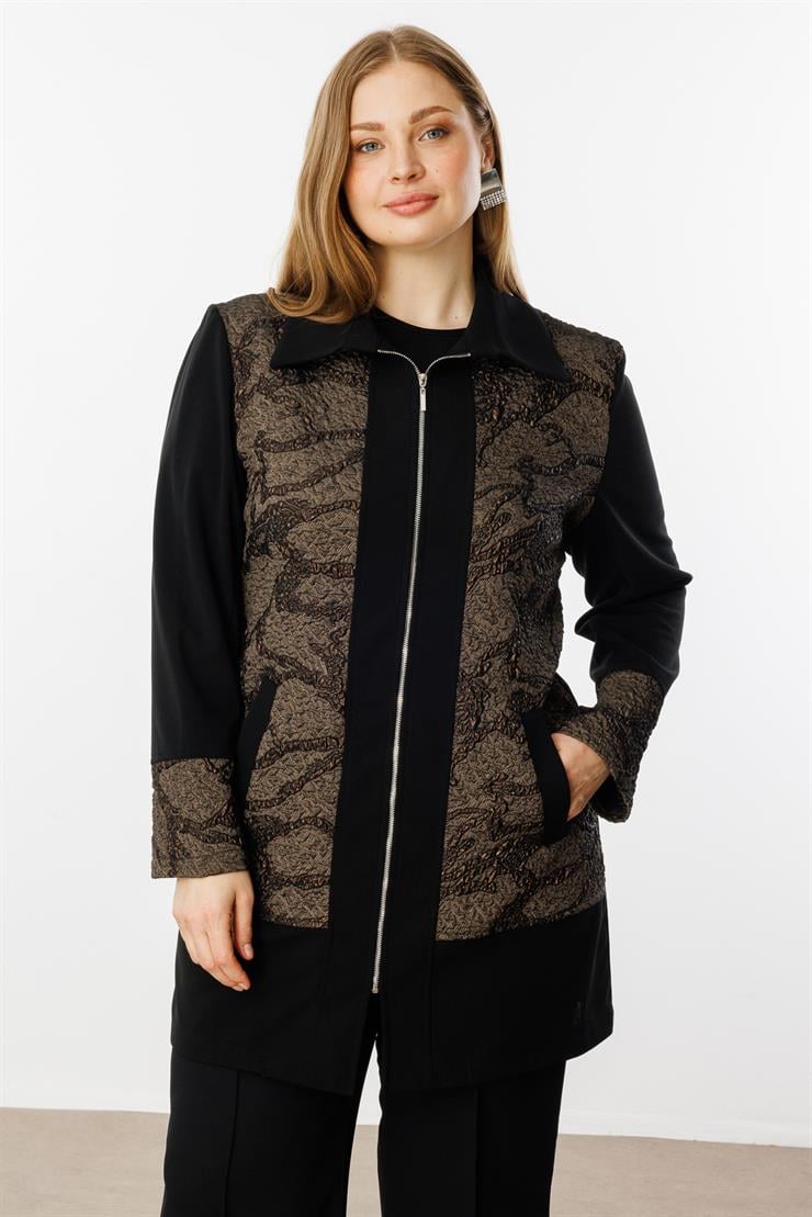 Modailgi  Fermuarlı Jakar Tunik Kahve