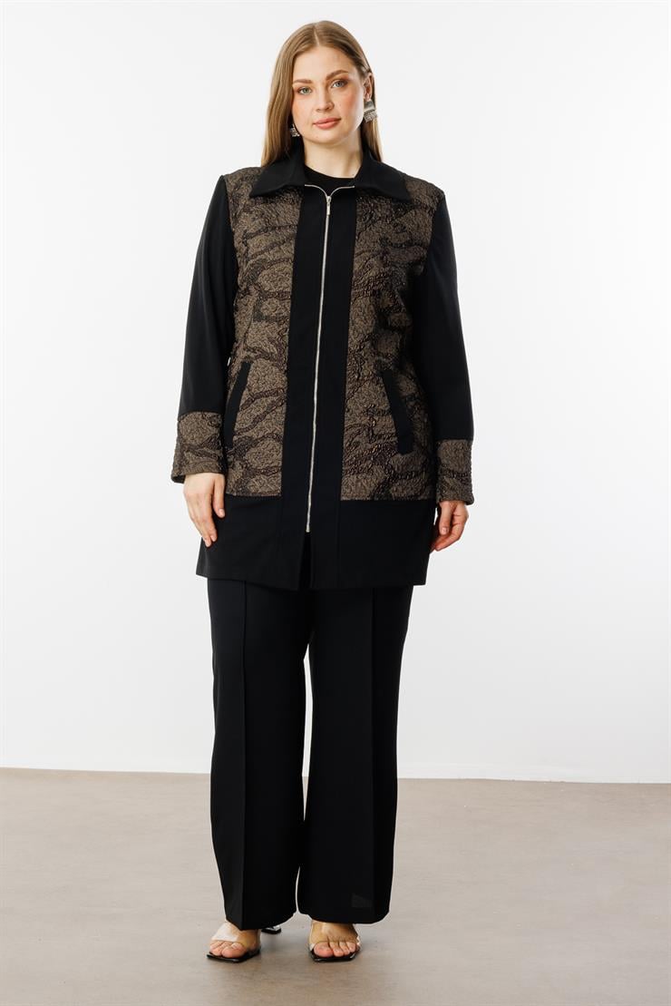 Modailgi  Fermuarlı Jakar Tunik Kahve