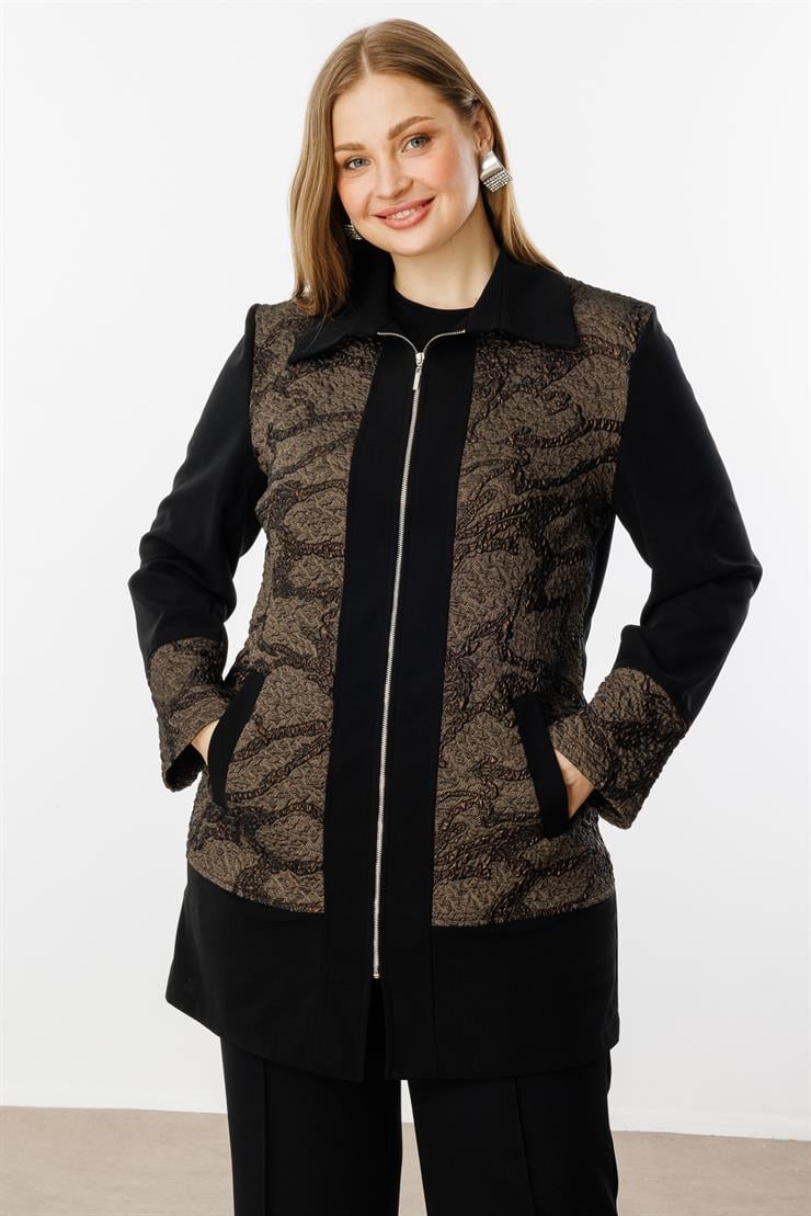 Modailgi  Fermuarlı Jakar Tunik Kahve