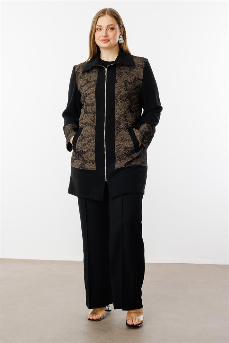 Modailgi  Fermuarlı Jakar Tunik Kahve