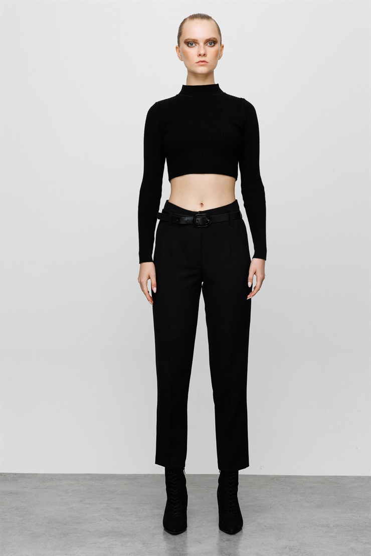 Modailgi  Fileto Cep Kemerli Pantolon Siyah