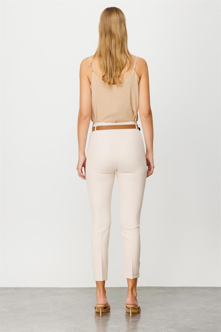 Modailgi  Fileto Cep Kemerli Pantolon Taş