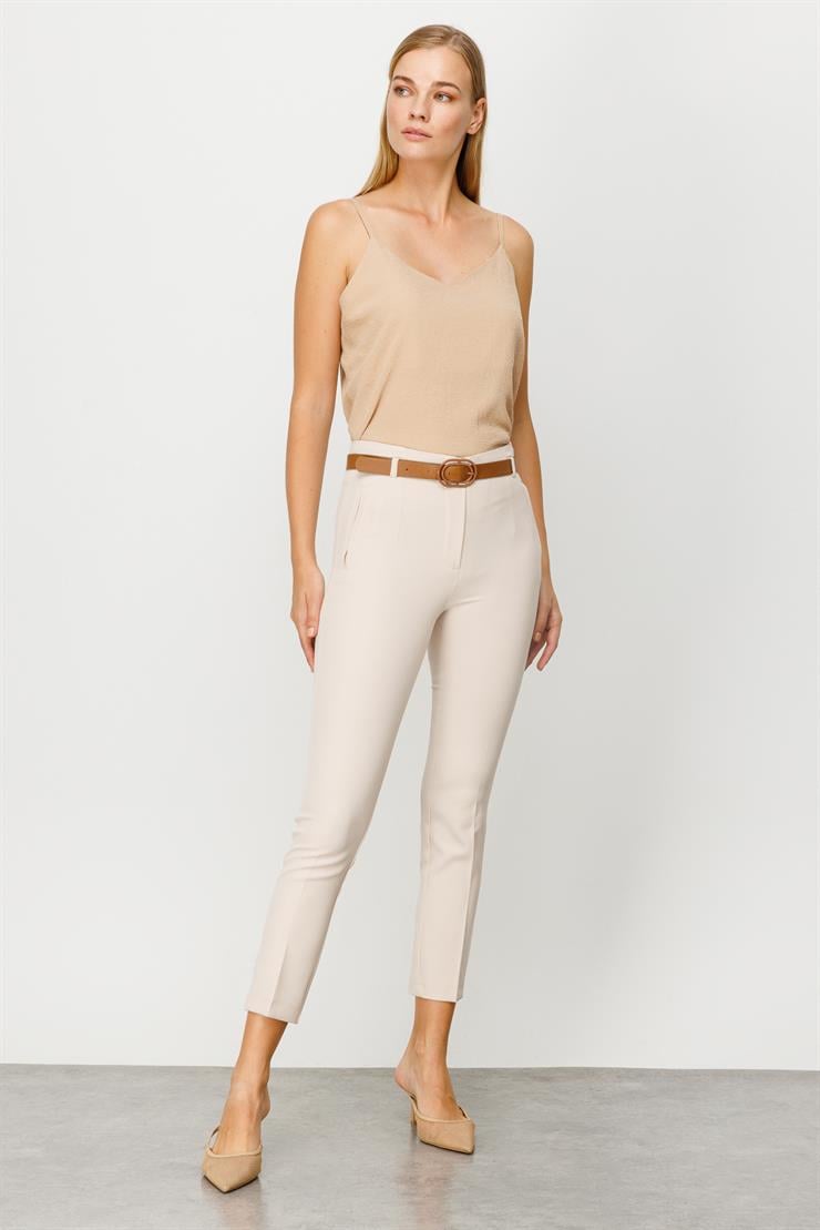 Modailgi  Fileto Cep Kemerli Pantolon Taş