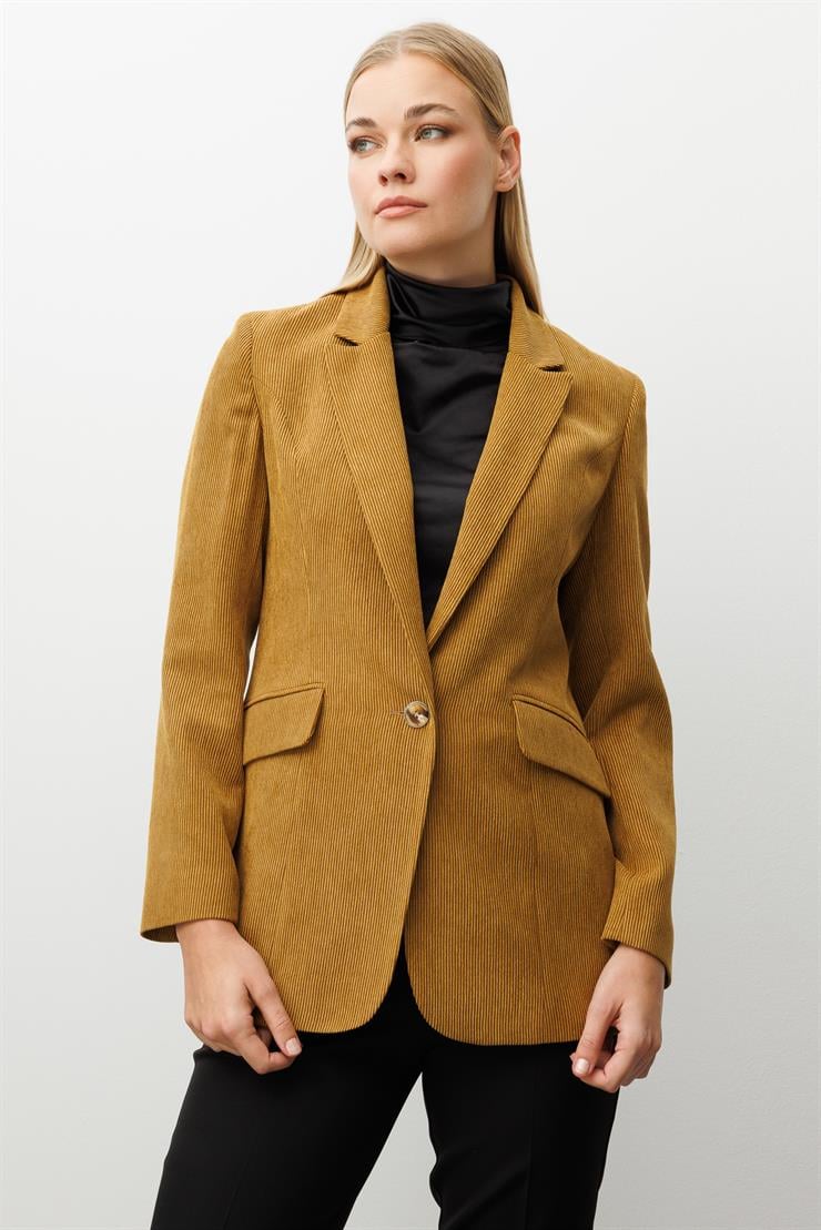 Modailgi  Fitilli Kadife Tek Düğme Klasik Ceket Hardal