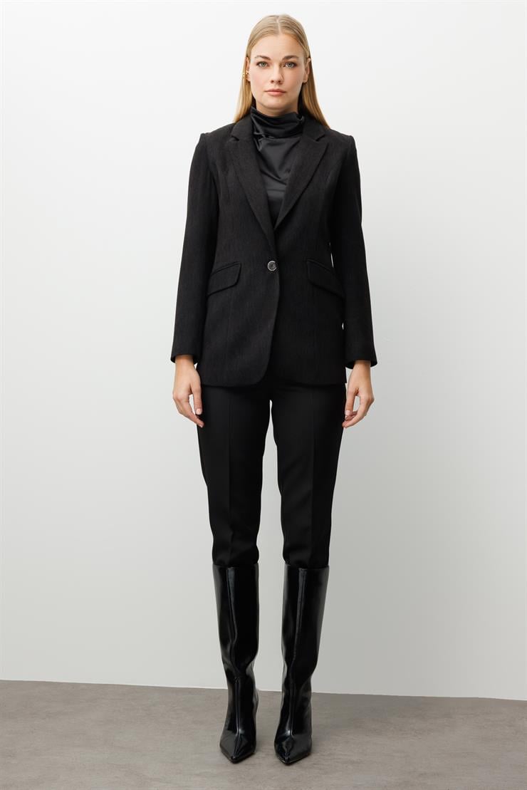 Modailgi  Fitilli Kadife Tek Düğme Klasik Ceket Siyah