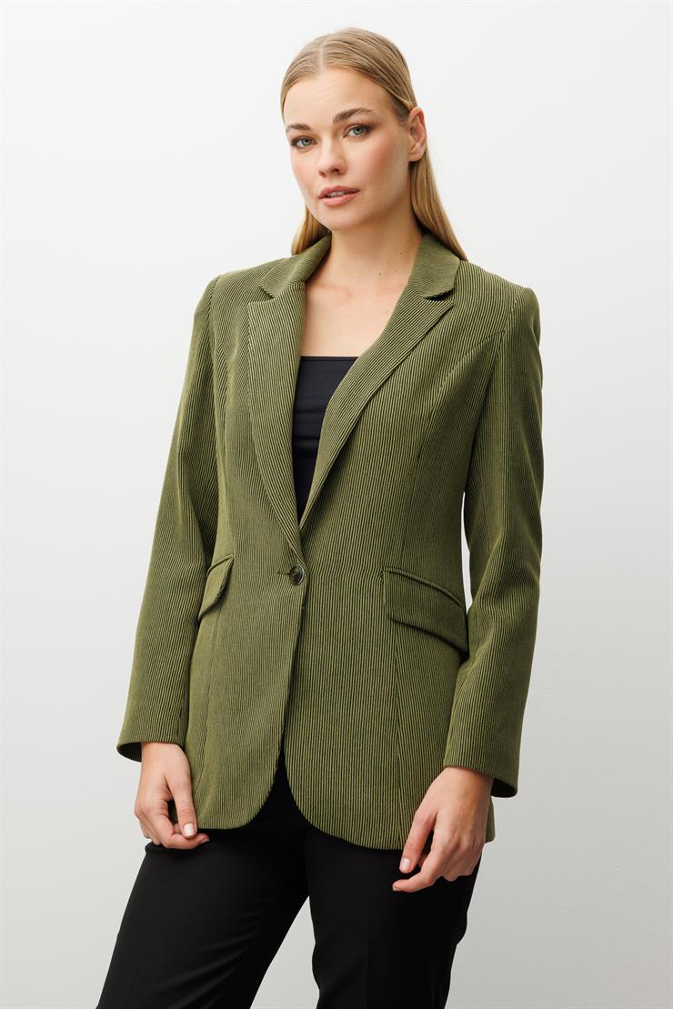 Modailgi  Fitilli Kadife Tek Düğme Klasik Ceket Yeşil