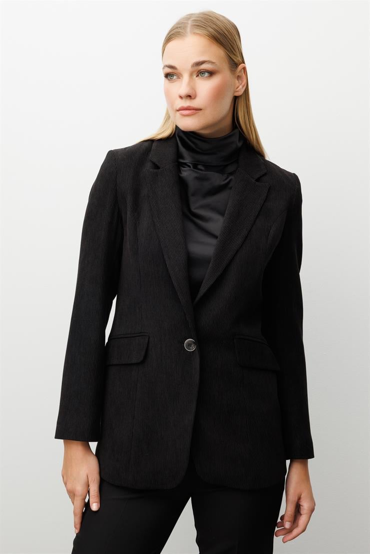 Modailgi  Fitilli Kadife Tek Düğme Klasik Ceket Siyah