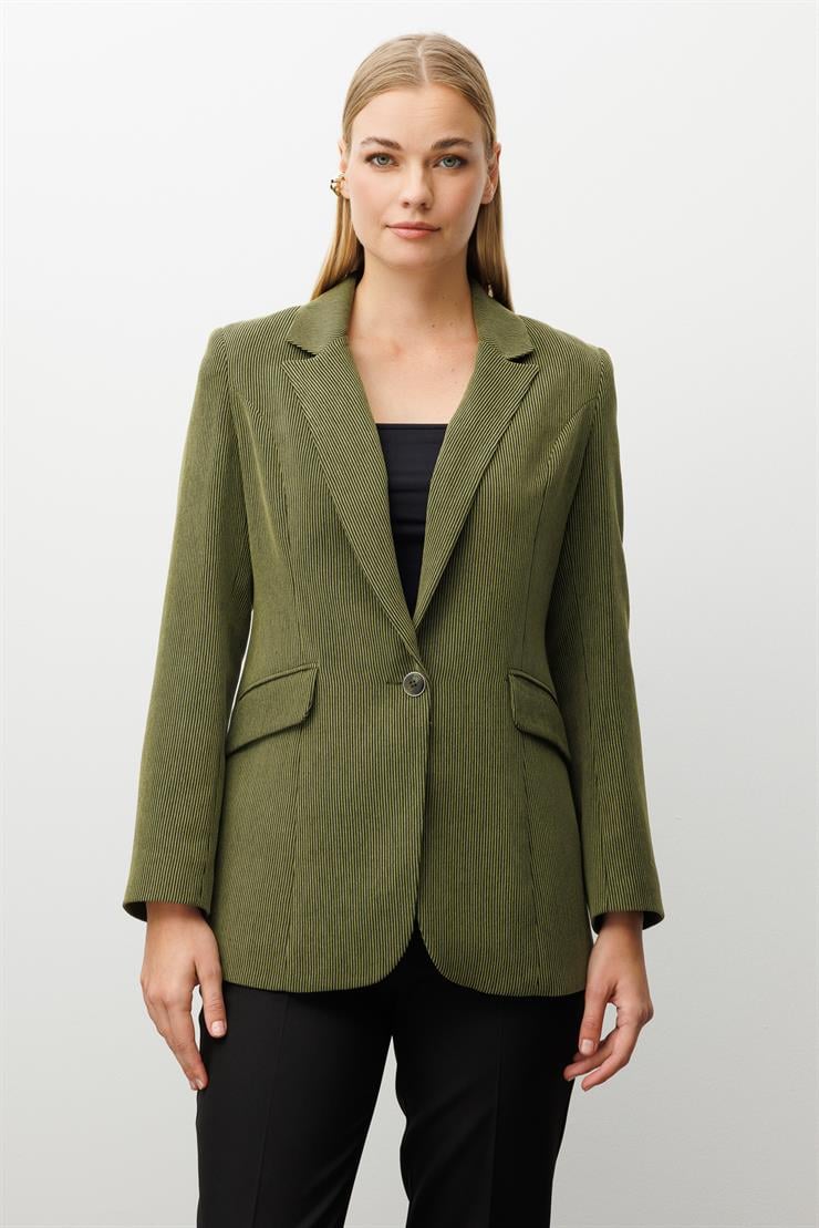 Modailgi  Fitilli Kadife Tek Düğme Klasik Ceket Yeşil