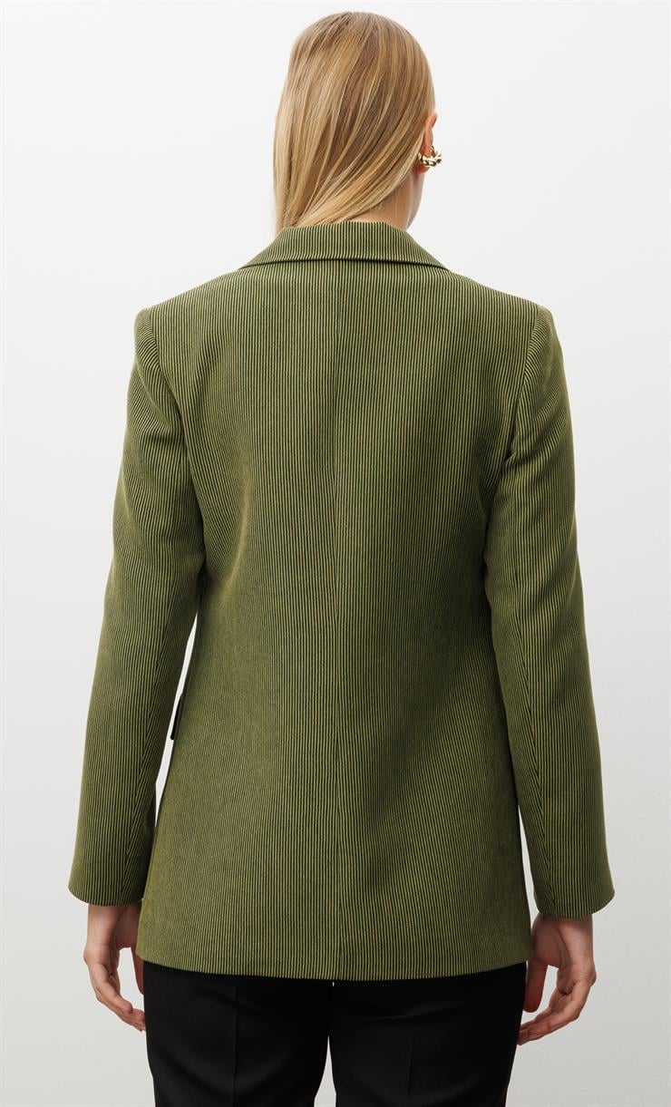 Modailgi  Fitilli Kadife Tek Düğme Klasik Ceket Yeşil