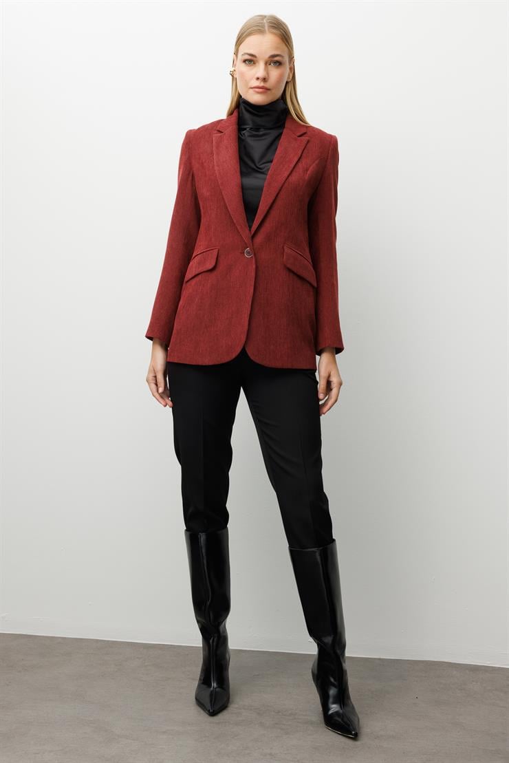 Modailgi  Fitilli Kadife Tek Düğme Klasik Ceket Bordo