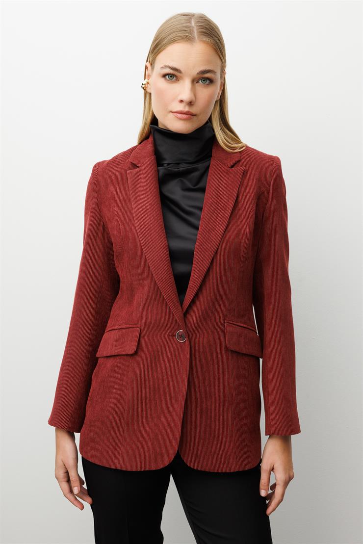 Modailgi  Fitilli Kadife Tek Düğme Klasik Ceket Bordo