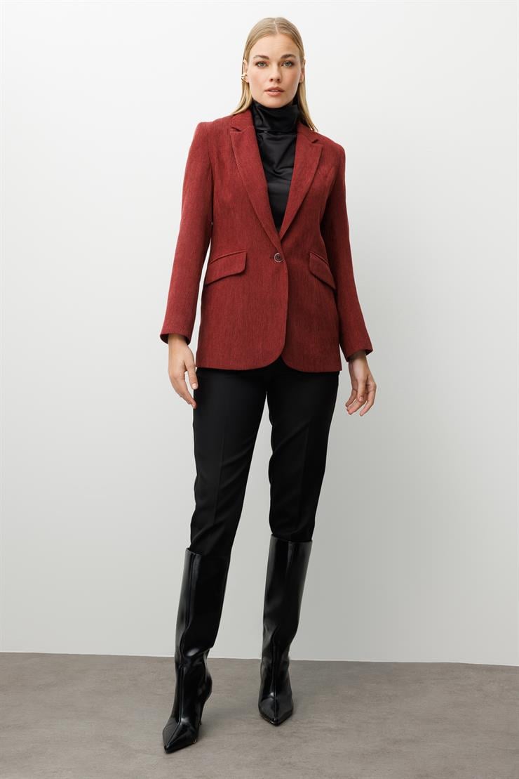 Modailgi  Fitilli Kadife Tek Düğme Klasik Ceket Bordo