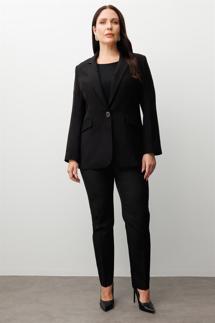 Modailgi  Fitilli Tek Düğme Mono Yaka Ceket Siyah