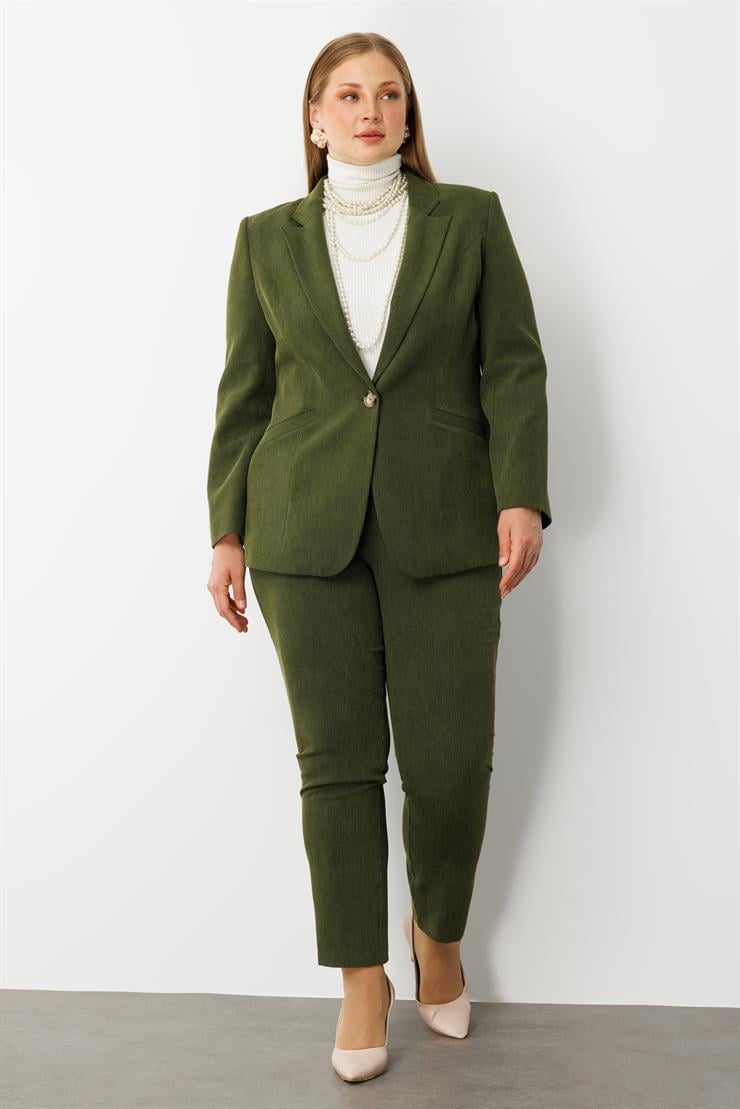 Modailgi  Fitilli Tek Düğme Mono Yaka Ceket Yeşil