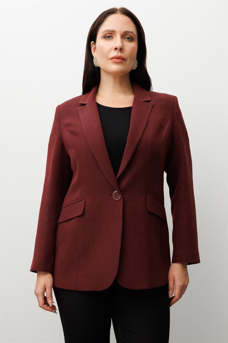 Modailgi  Fitilli Tek Düğme Mono Yaka Ceket Bordo
