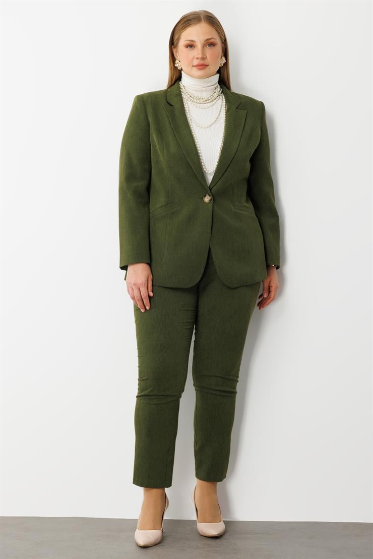 Modailgi  Fitilli Tek Düğme Mono Yaka Ceket Yeşil