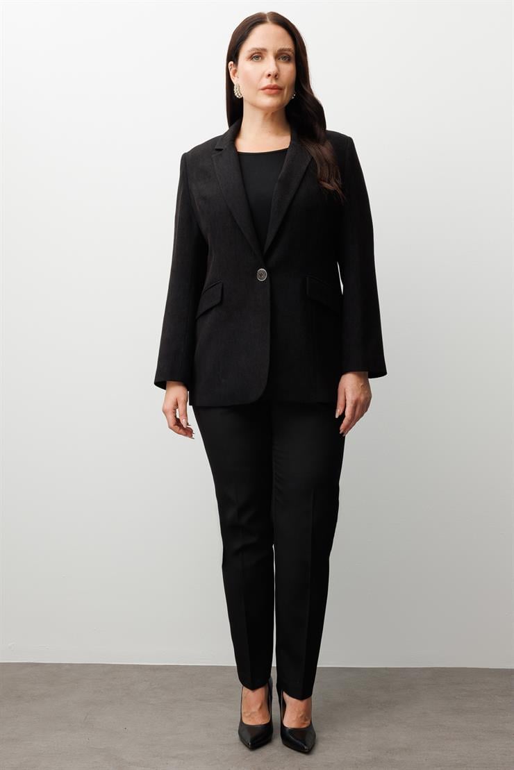 Modailgi  Fitilli Tek Düğme Mono Yaka Ceket Siyah