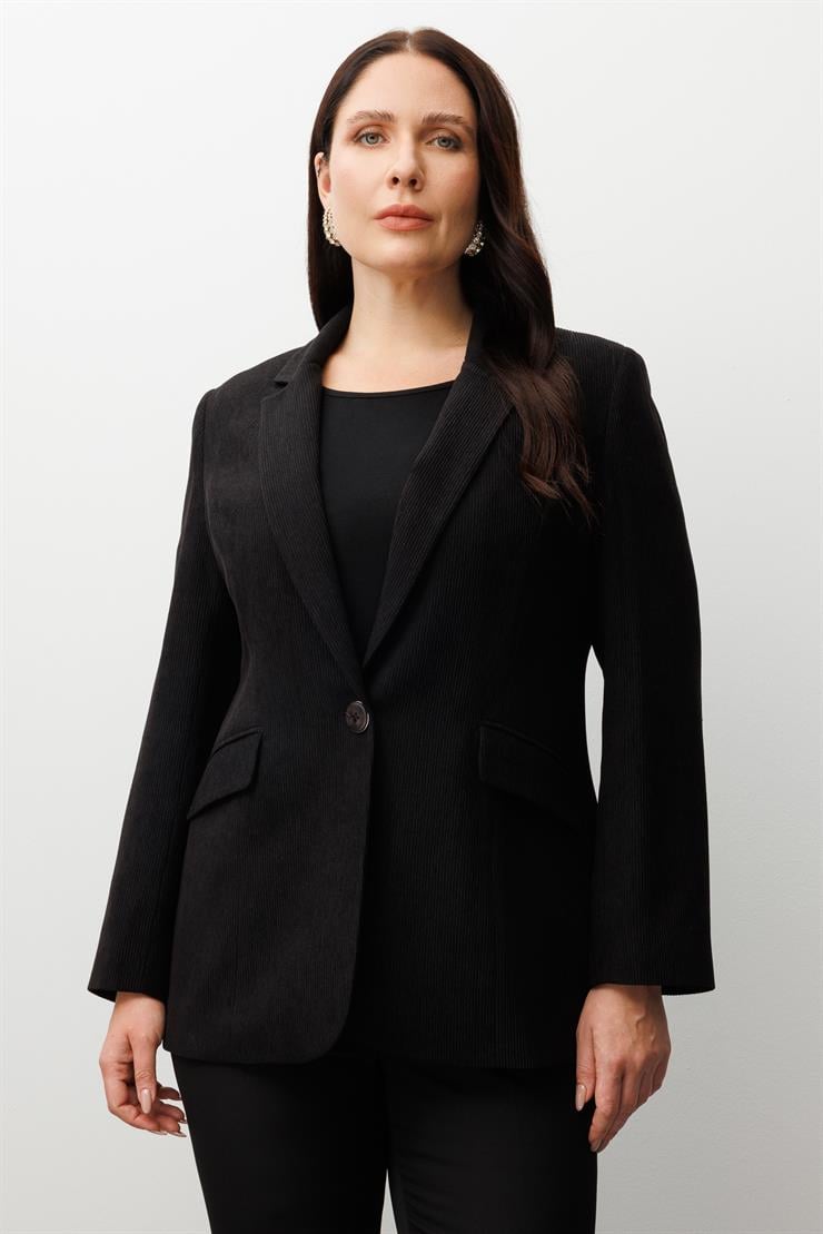 Modailgi  Fitilli Tek Düğme Mono Yaka Ceket Siyah