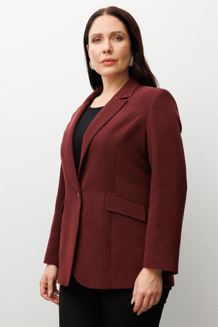 Modailgi  Fitilli Tek Düğme Mono Yaka Ceket Bordo