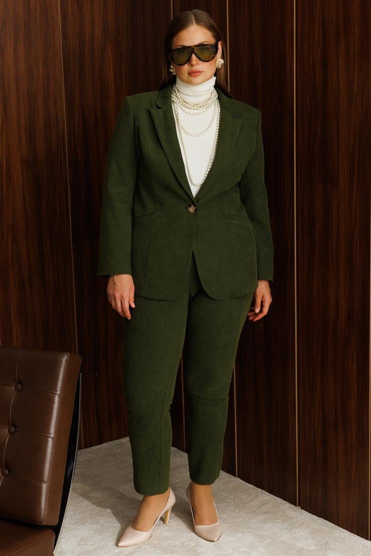 Modailgi  Fitilli Tek Düğme Mono Yaka Ceket Yeşil