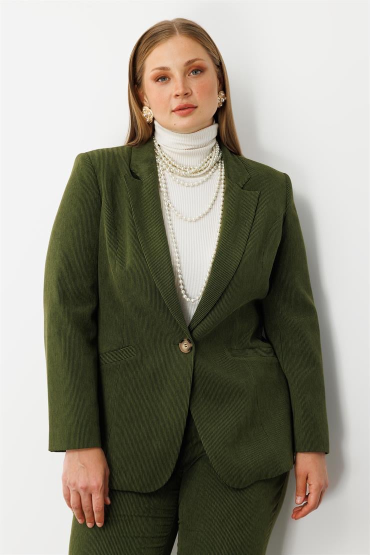 Modailgi  Fitilli Tek Düğme Mono Yaka Ceket Yeşil