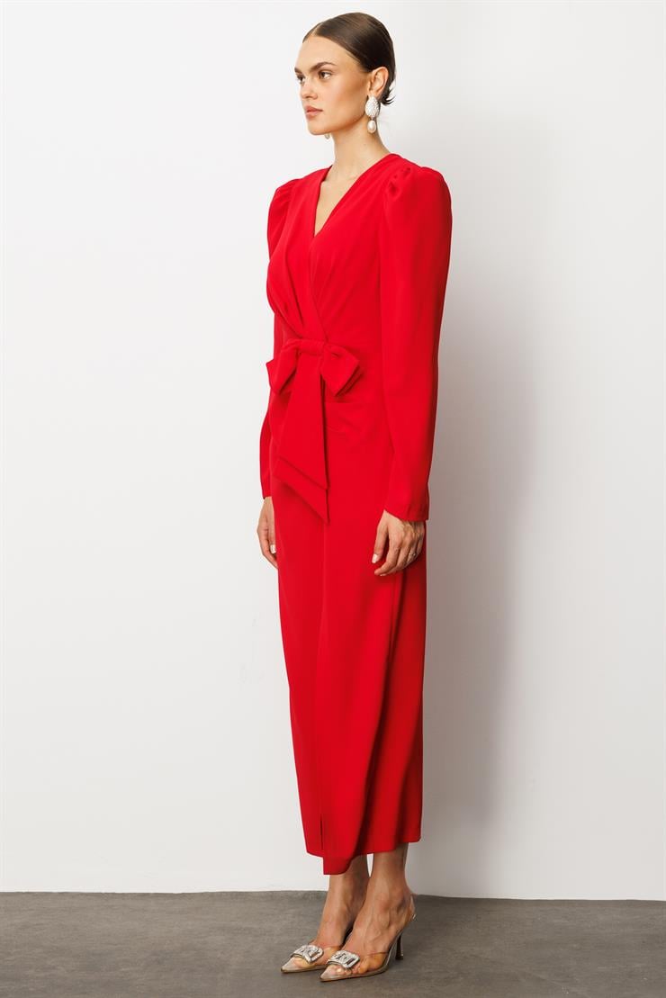 Modailgi  Fiyonk Detaylı Elbise Kırmızı