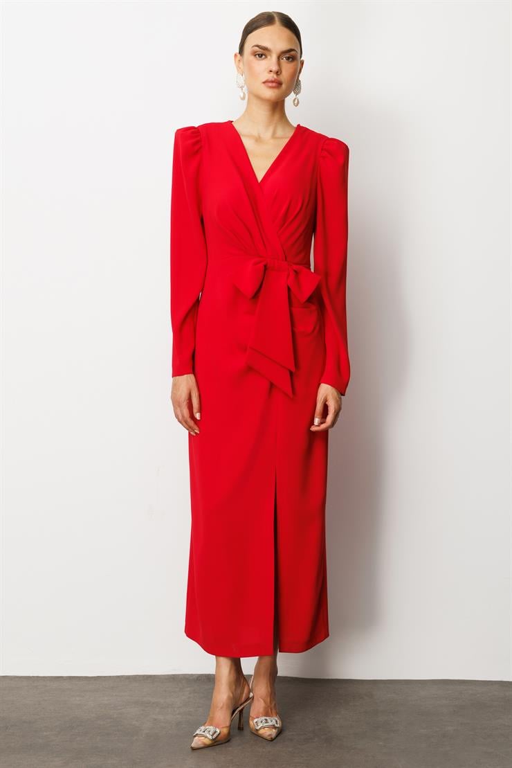 Modailgi  Fiyonk Detaylı Elbise Kırmızı