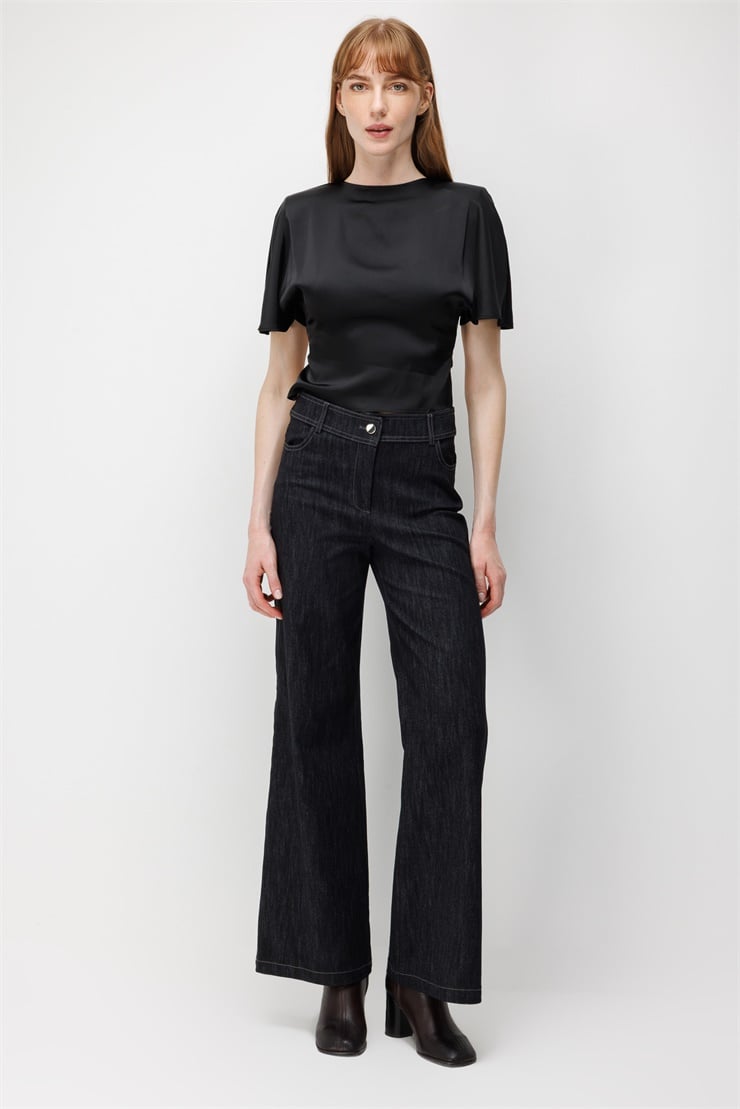 Modailgi  Geniş Paça Denim Pantolon - 70120 Siyah
