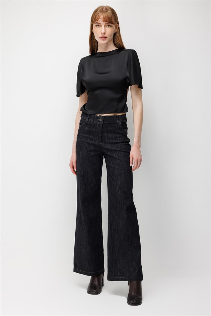 Modailgi  Geniş Paça Denim Pantolon - 70120 Siyah