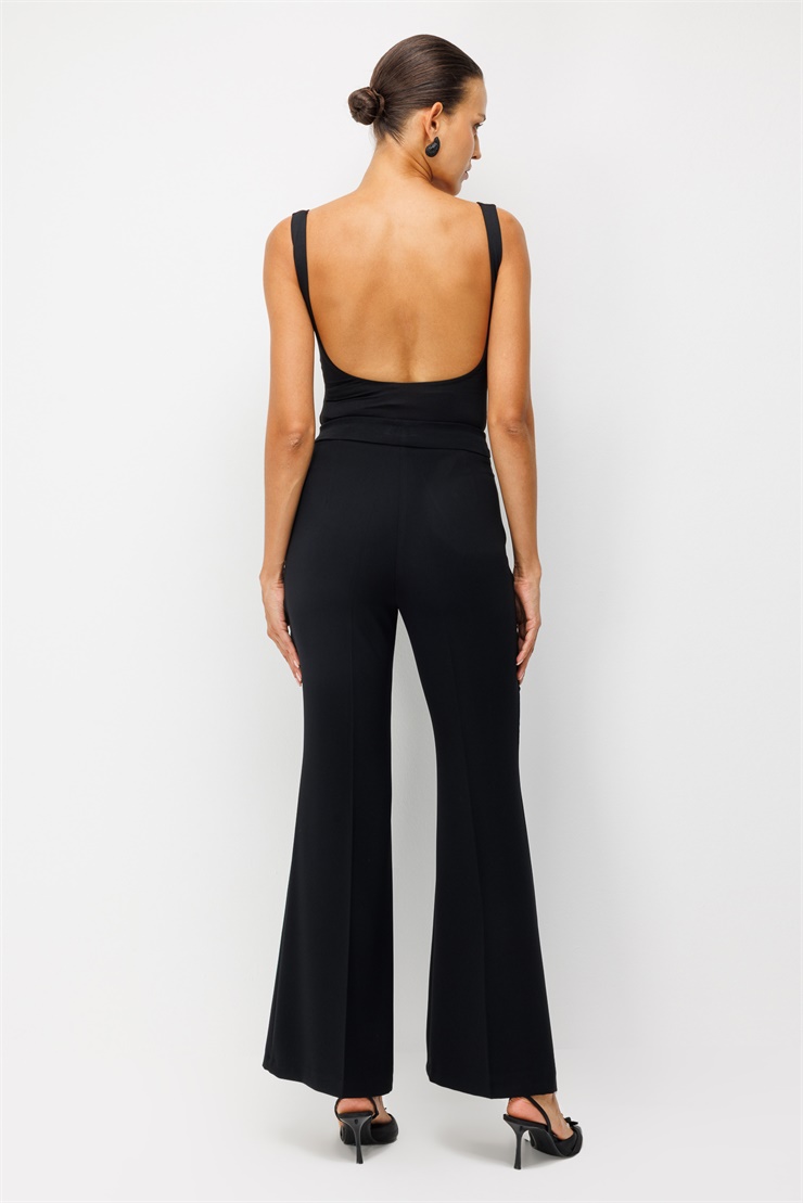 Modailgi  Geniş Paça Dokuma Pantolon - 75059 Siyah