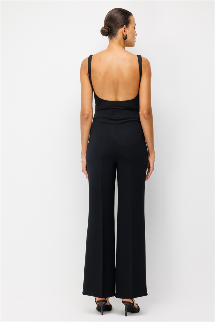 Modailgi  Geniş Paça Dokuma Pantolon - 75057 Siyah