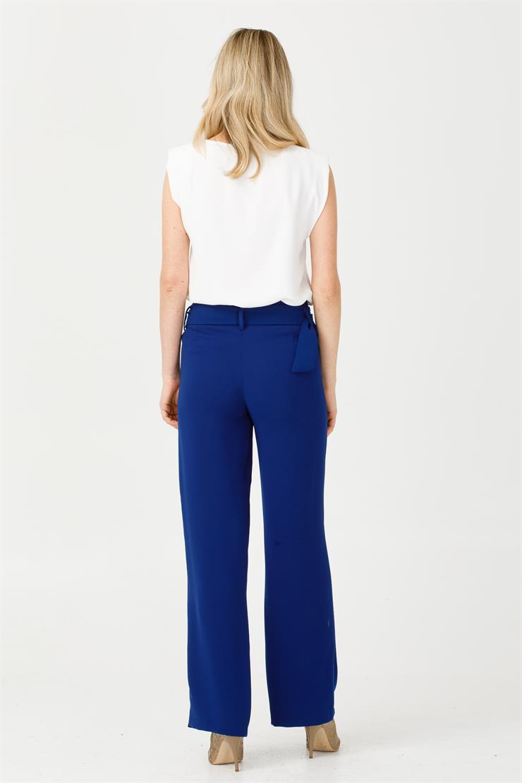 Modailgi  Geniş Paça Kemerli Pantolon Saks