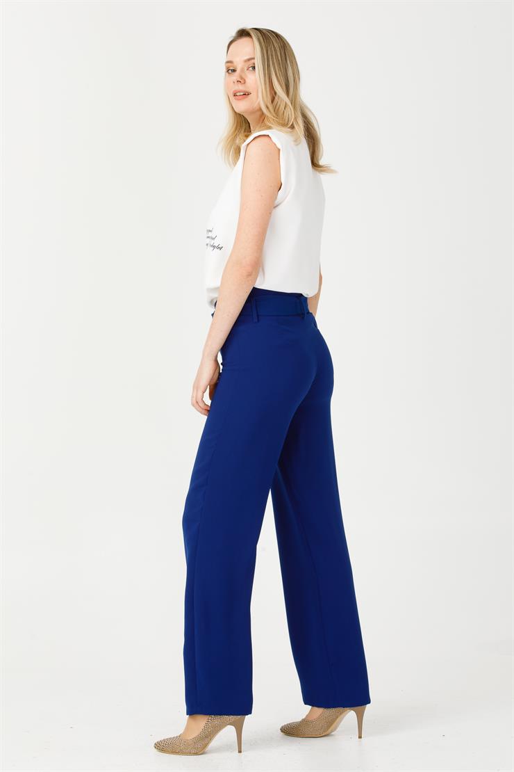 Modailgi  Geniş Paça Kemerli Pantolon Saks