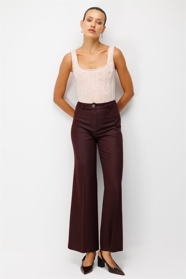 Modailgi  Geniş Paça Pantolon - 10161 Bordo