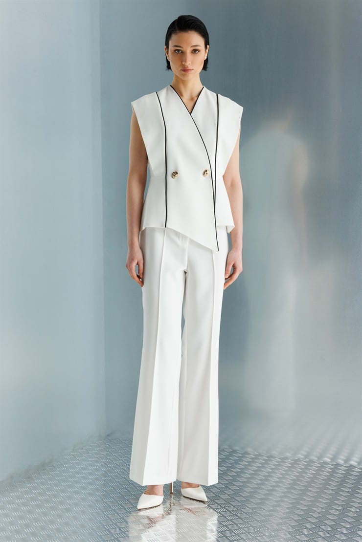 Modailgi  Geniş Paça Yüksek Bel Pantolon - 70116 Ekru