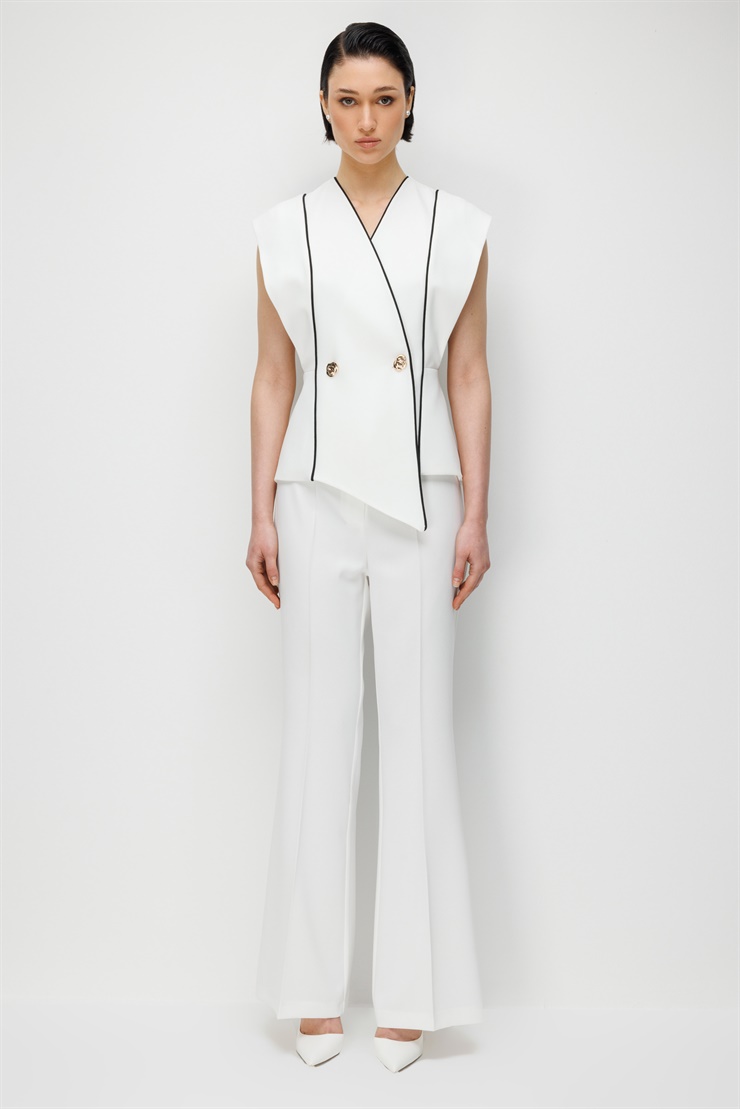 Modailgi  Geniş Paça Yüksek Bel Pantolon - 70116 Ekru