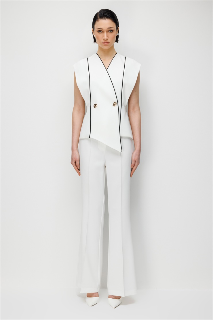 Modailgi  Geniş Paça Yüksek Bel Pantolon - 70116 Ekru