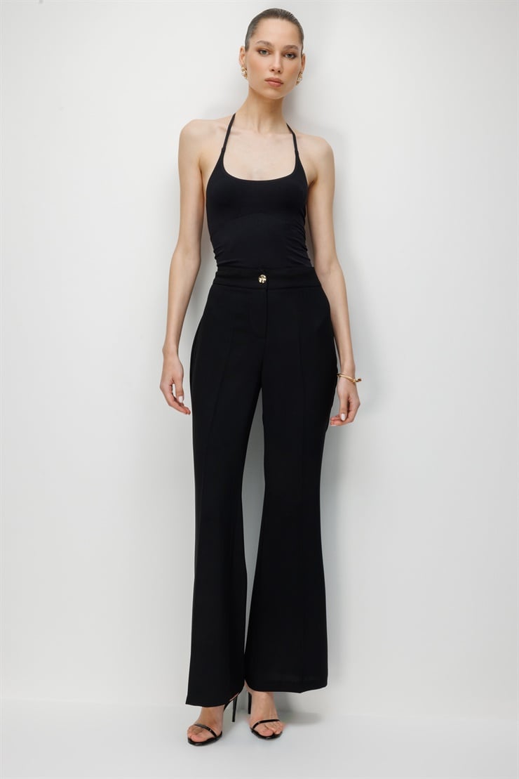 Modailgi  Geniş Paça Yüksek Bel Pantolon - 70116 Siyah