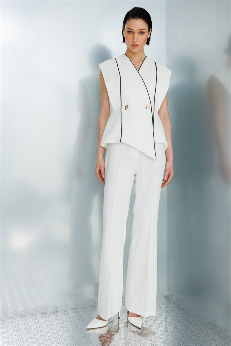 Modailgi  Geniş Paça Yüksek Bel Pantolon - 70116 Ekru