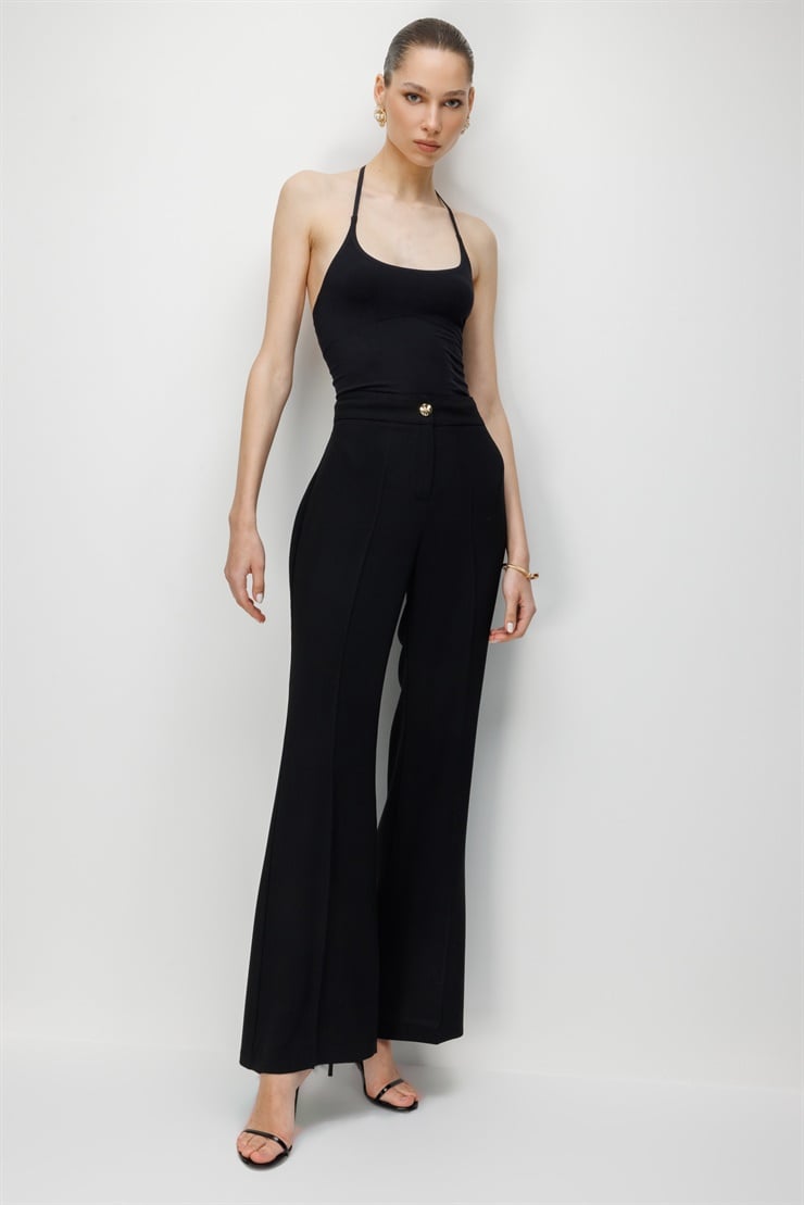 Modailgi  Geniş Paça Yüksek Bel Pantolon - 70116 Siyah