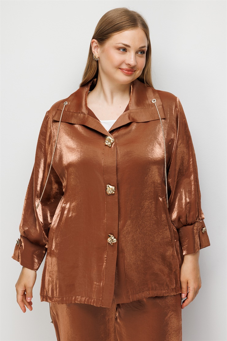 Modailgi  Geniş Salaş Yaka Oversize Gömlek - 30129 Kahve