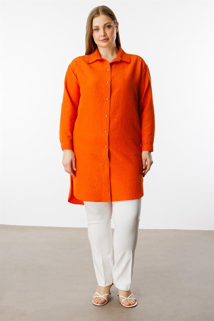 Modailgi  Gofre Kumaş Uzun Tunik Orange