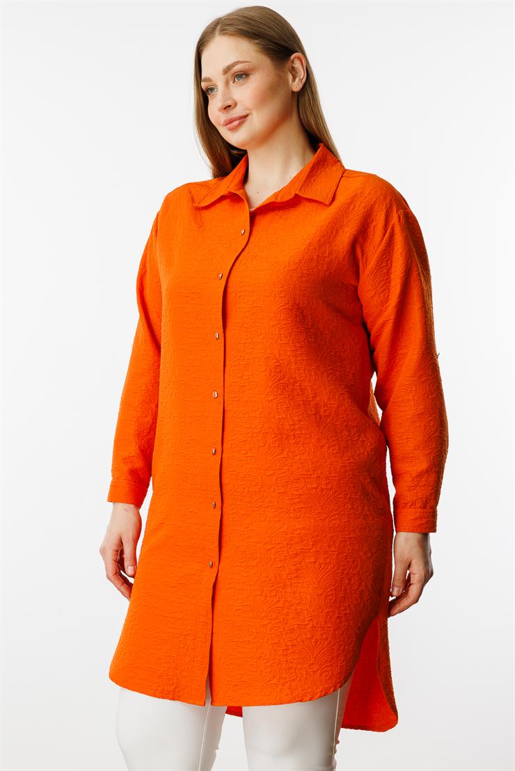 Modailgi  Gofre Kumaş Uzun Tunik Orange