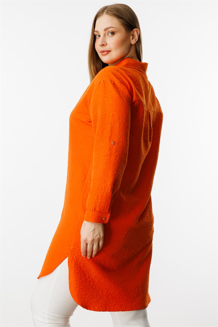 Modailgi  Gofre Kumaş Uzun Tunik Orange