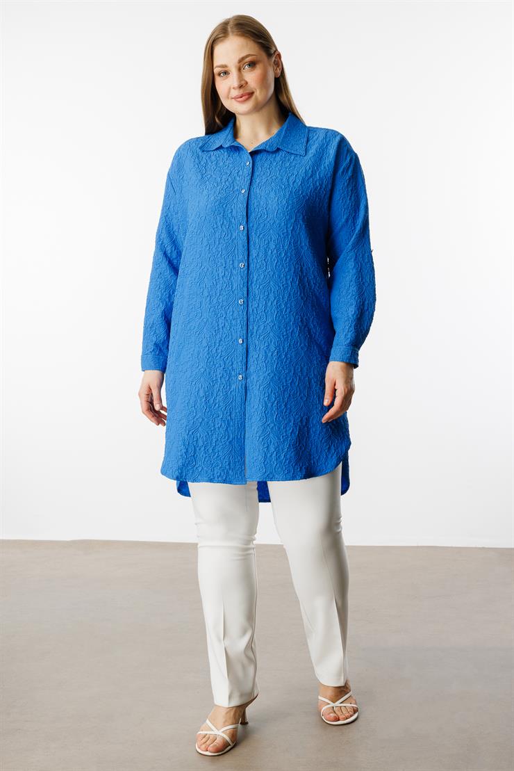 Modailgi  Gofre Kumaş Uzun Tunik Saks