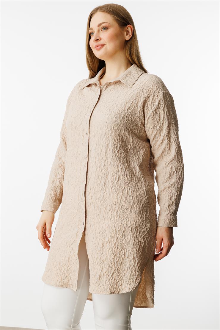 Modailgi  Gofre Kumaş Uzun Tunik Taş